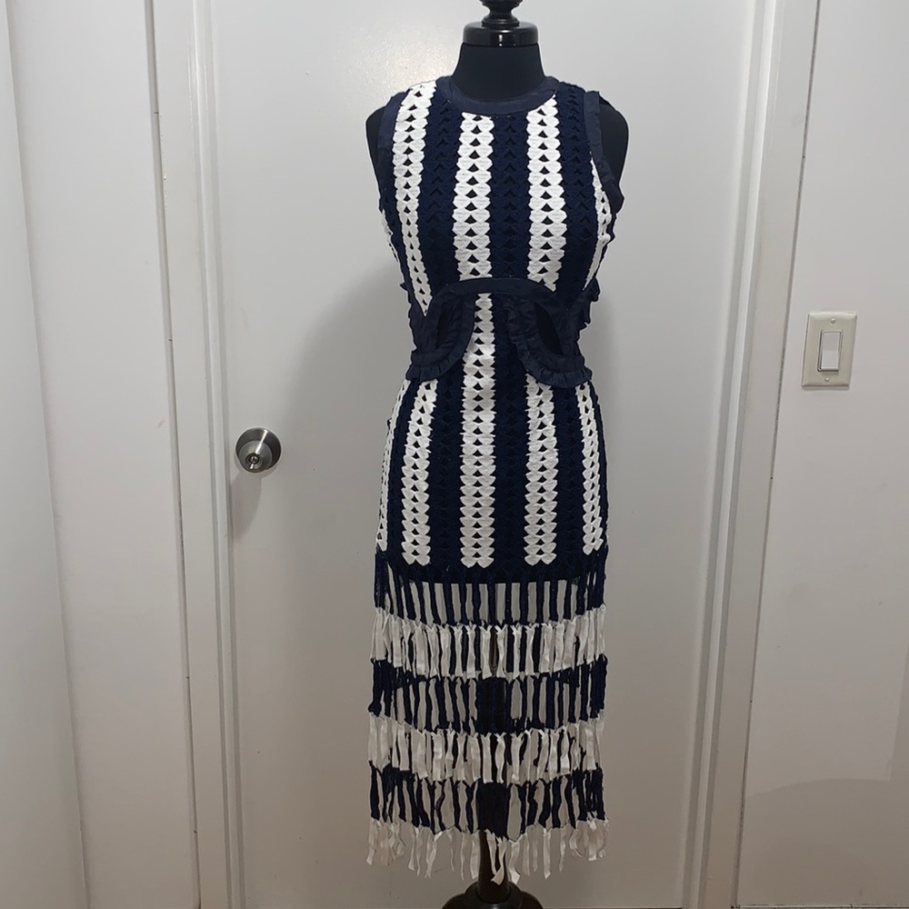 Knit Hollow Out Tassel Dress with Cut Outs